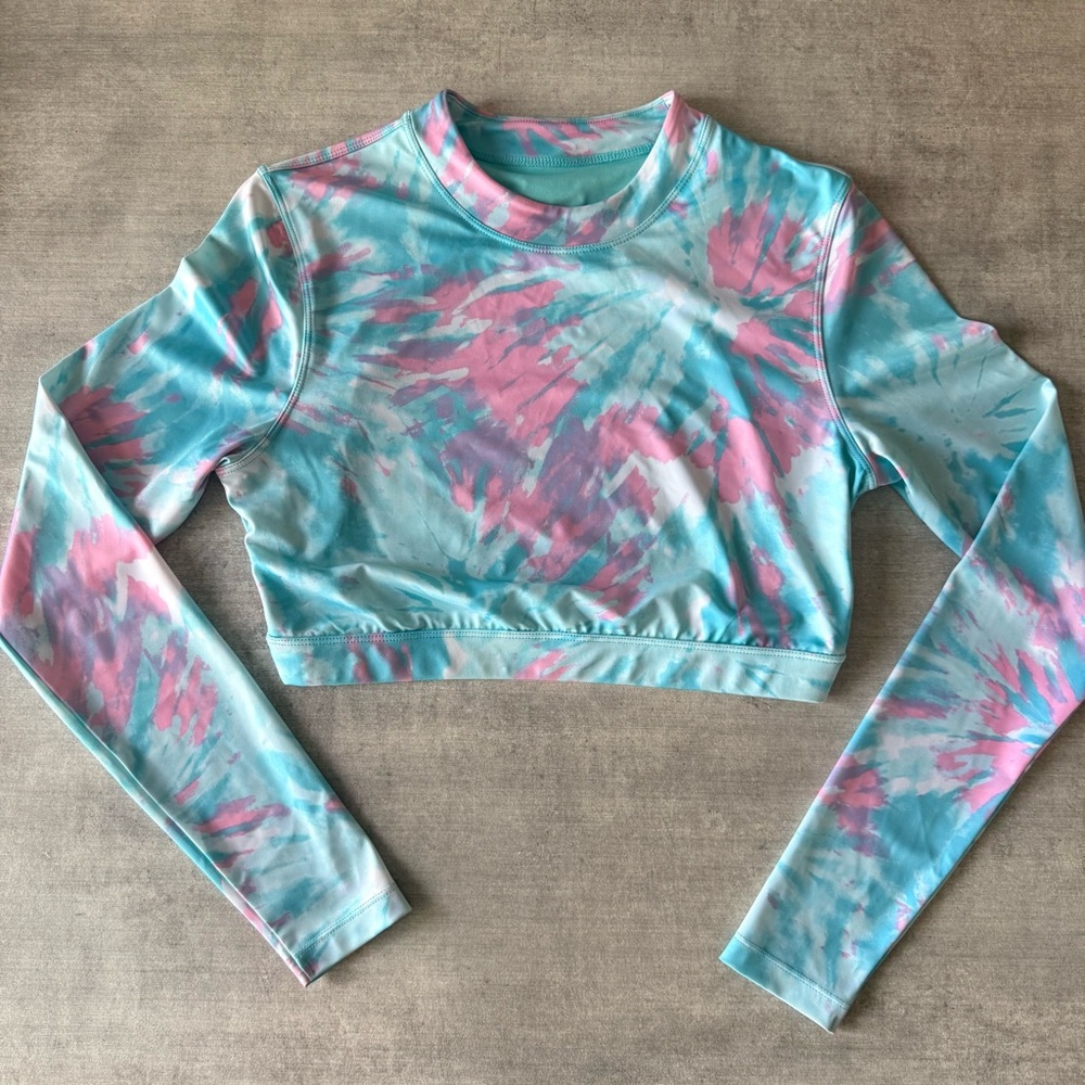 H&M Tie-Dye Long Sleeve Crop Top - Pink & Light Blue
